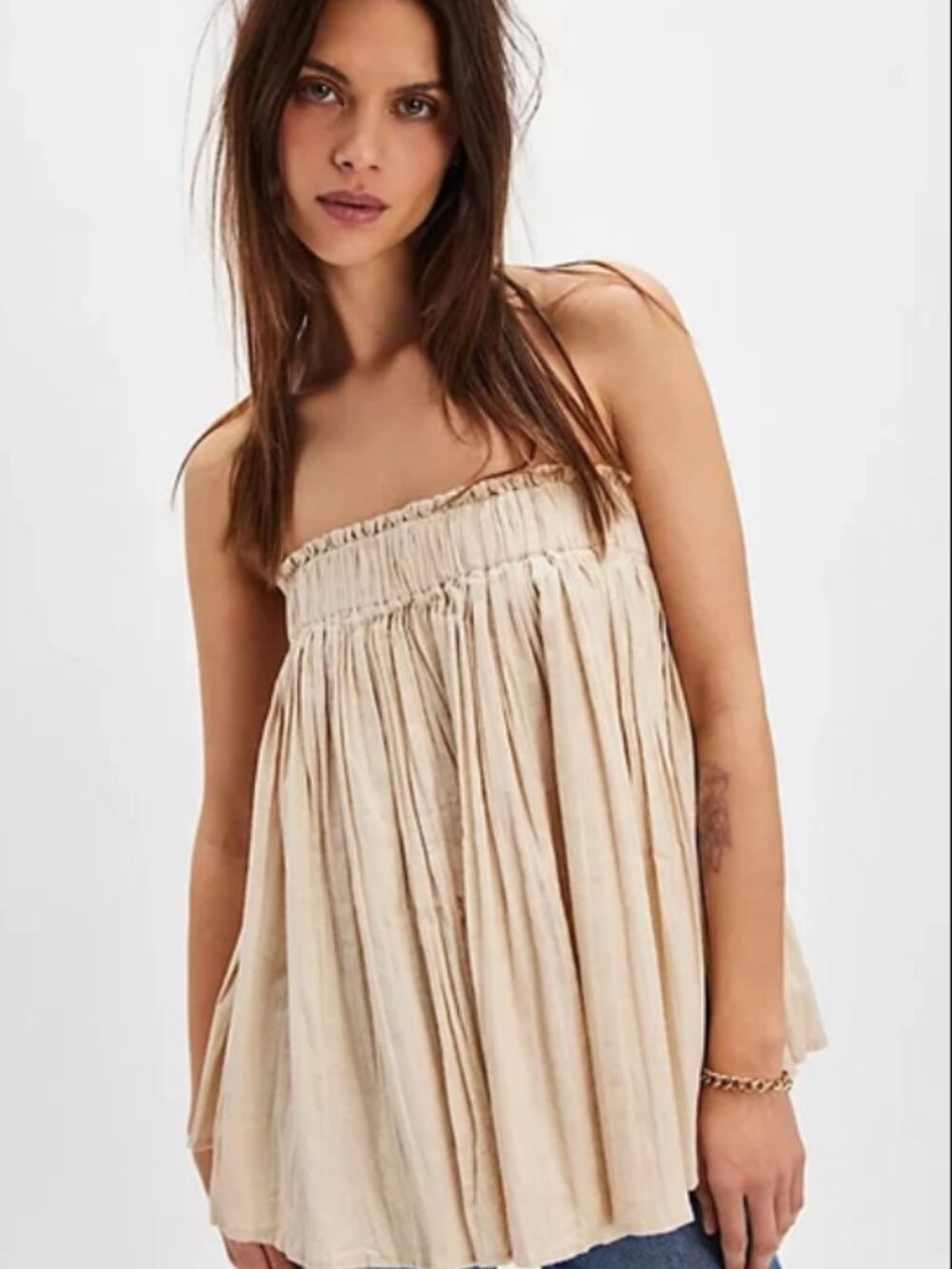 Free People Watch It Pleated Tube Top Strapless Cutout Ruffle S